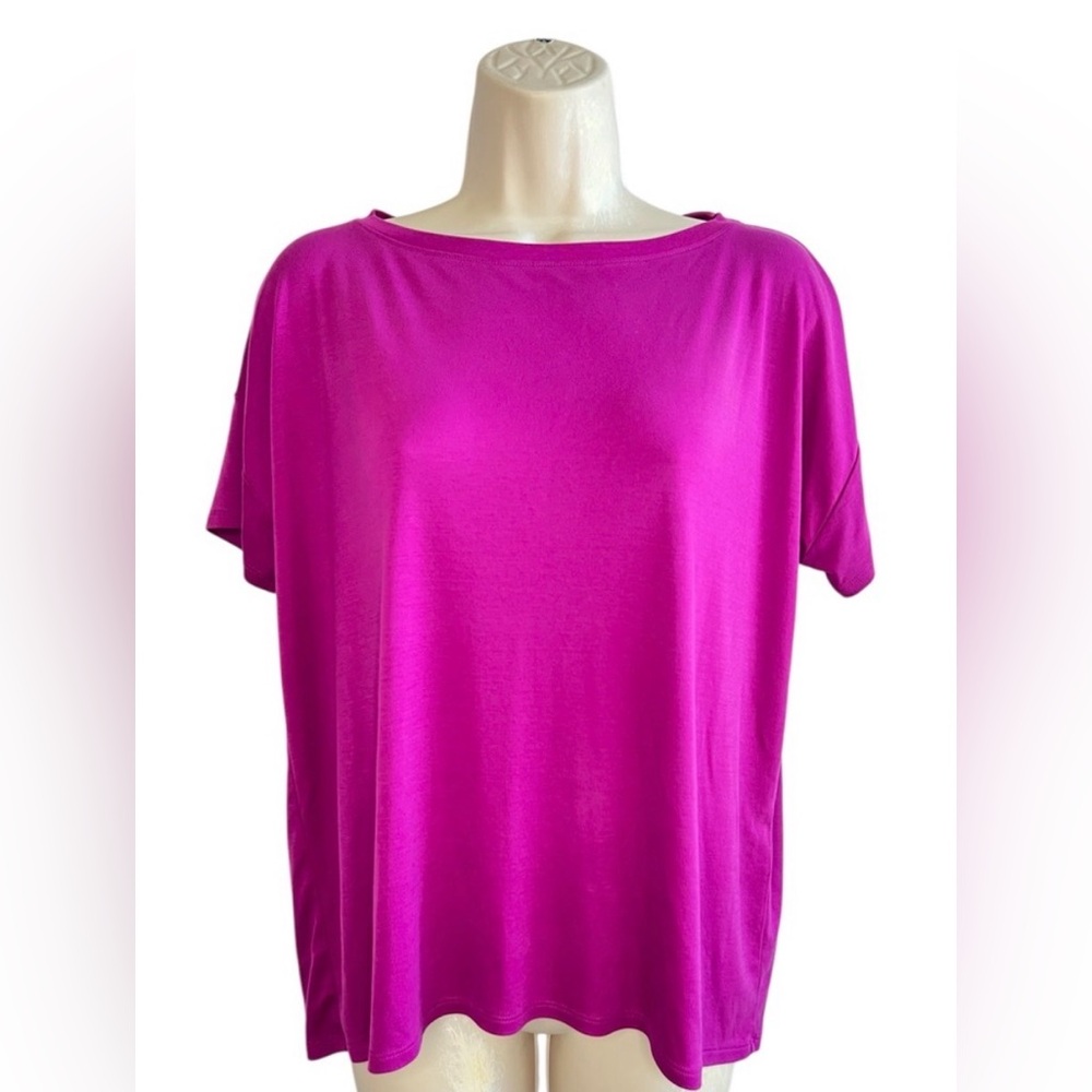 Eileen Fisher XS Oversized Tencel Lyocell Short Sleeve Boxy Tee Top Purple
